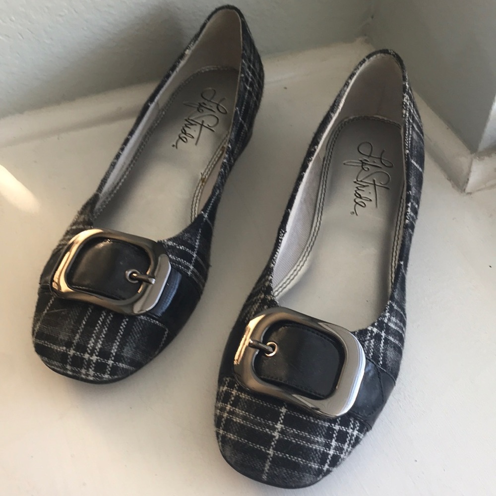 Plaid Buckle Ballet Flats